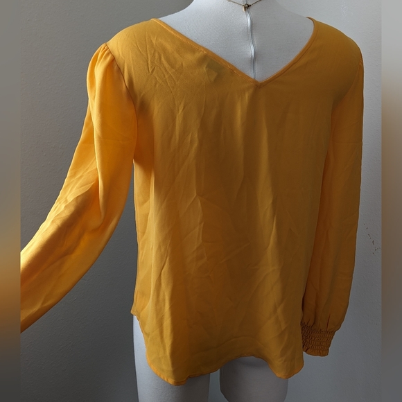 LOFT Bright Yellow / Gold long sleeve blouse / top - Picture 5 of 7